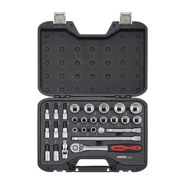 Sonic, combination socket set 1/2'', 28-piece. US/SAE sizes