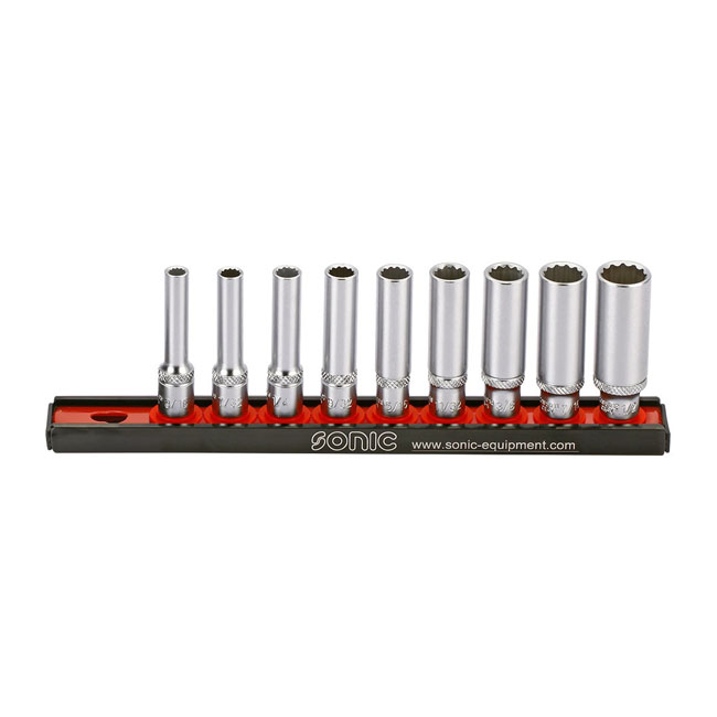 Sonic, deep socket rail set 1/4", 9-piece. US/SAE