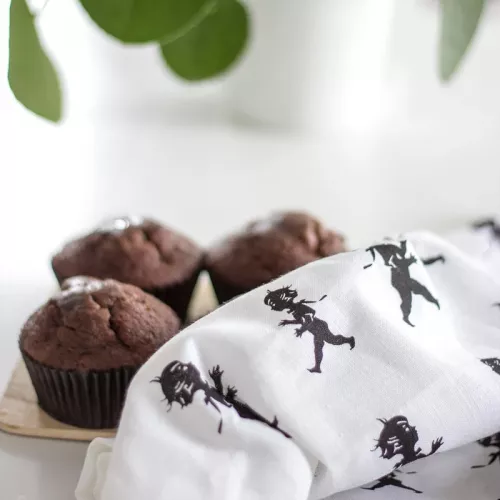 Handduk Halvlinne 50x70 cm Vit/Svart