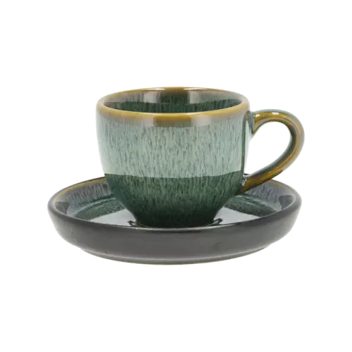 Espressokopp med Fat 7 cl Grön/Svart
