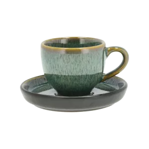 Espressokopp med Fat 7 cl Grön/Svart