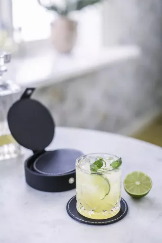 Glasunderlägg konstläder 6-pack Svart