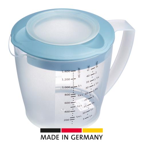 Visp & måttkanna med lock 1,4L, blå
