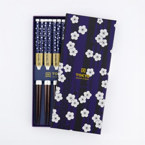 Ätpinnar Chopstick 5-pack Blå blommor