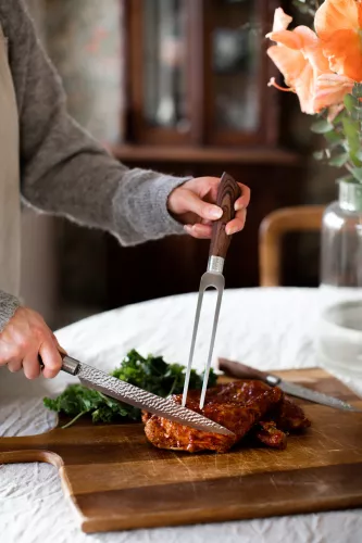 Akira Trancherset rostfritt stål brunt handtag köttkniv gaffel