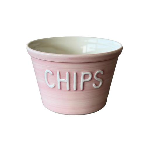 Chipsskål, soft pink borstad m vit text