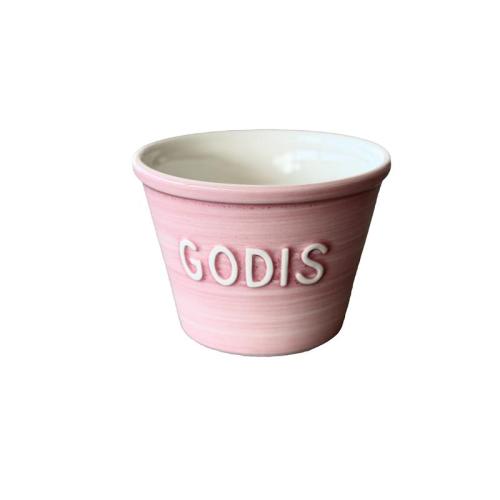 Godisskål, Soft pink borstad m vit text