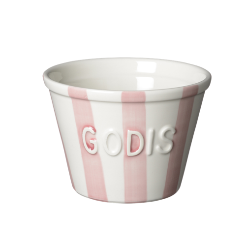 Godisskål, Rosa m vit text Stripes