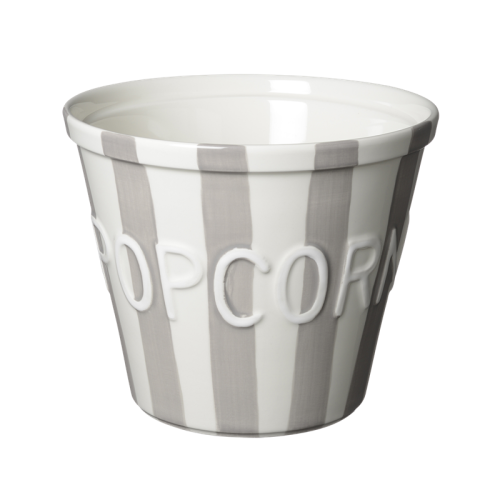 Popcornskål, Grå m vit text Stripes