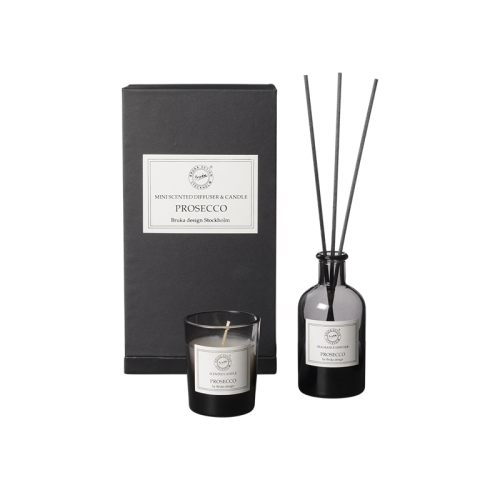 Doftljus & Doftpinne mini Gift Box BRUKA Smoked, Prosecco, Svart