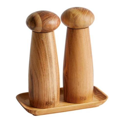 Raw Keramisk Kvarnset med bricka 18,5 cm 3 delar Teak