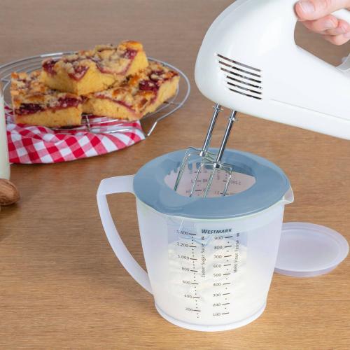 Visp & måttkanna med lock 1,4L, blå