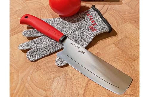 Barnkniv och skärsäker vante i presentlåda