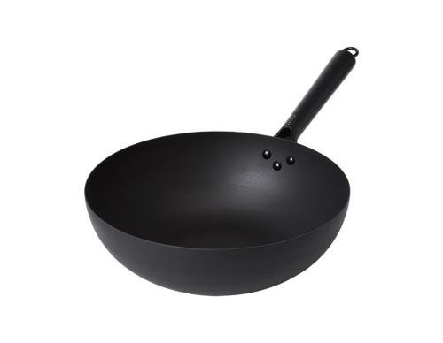 Wokpanna kolstål med trähandtag 32 cm svart