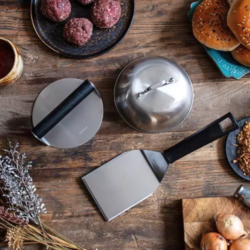 Smash burger Set Rostfritt stål, svart handtag