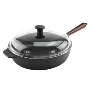 Gjutjärns Traktörpanna 28cm  Pyrex glaslock trähandtag