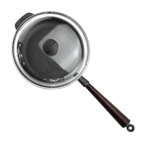 Gjutjärns Traktörpanna 25cm  Pyrex glaslock trähandtag