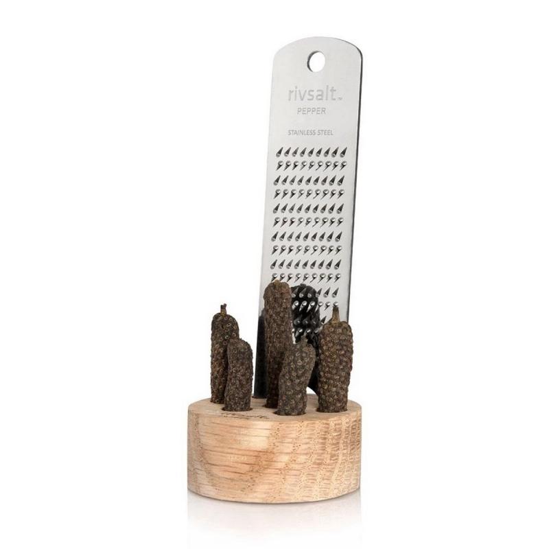 Gift set Rivsalt PEPPER, Japanese style grater & oak wood desk stand