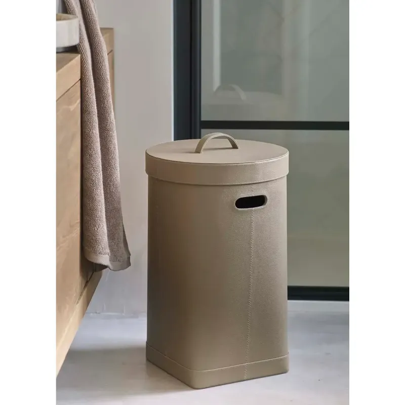 Aquanova Lotus Laundry Basket Taupe with Leather Lid
