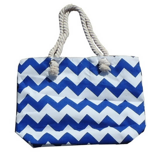 Beach Bag Chevron Blue and White with Zipper