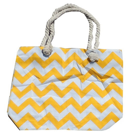 Beach Bag Chevron Yellow and White with Zipper