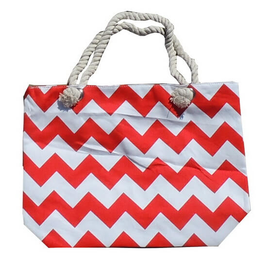 Beach Bag Chevron Red and White with Zipper
