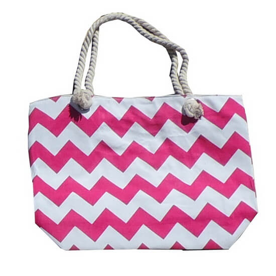 Beach Bag Chevron Pink and White with Zipper