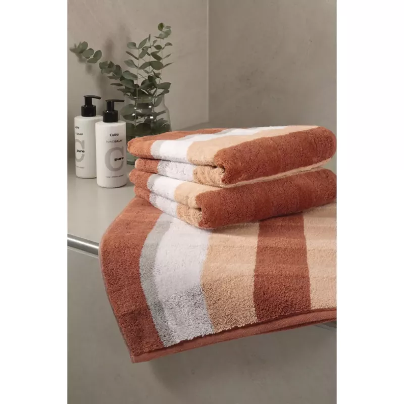 Cawö Handduk Noblesse Stripe 1087-33 Brick
