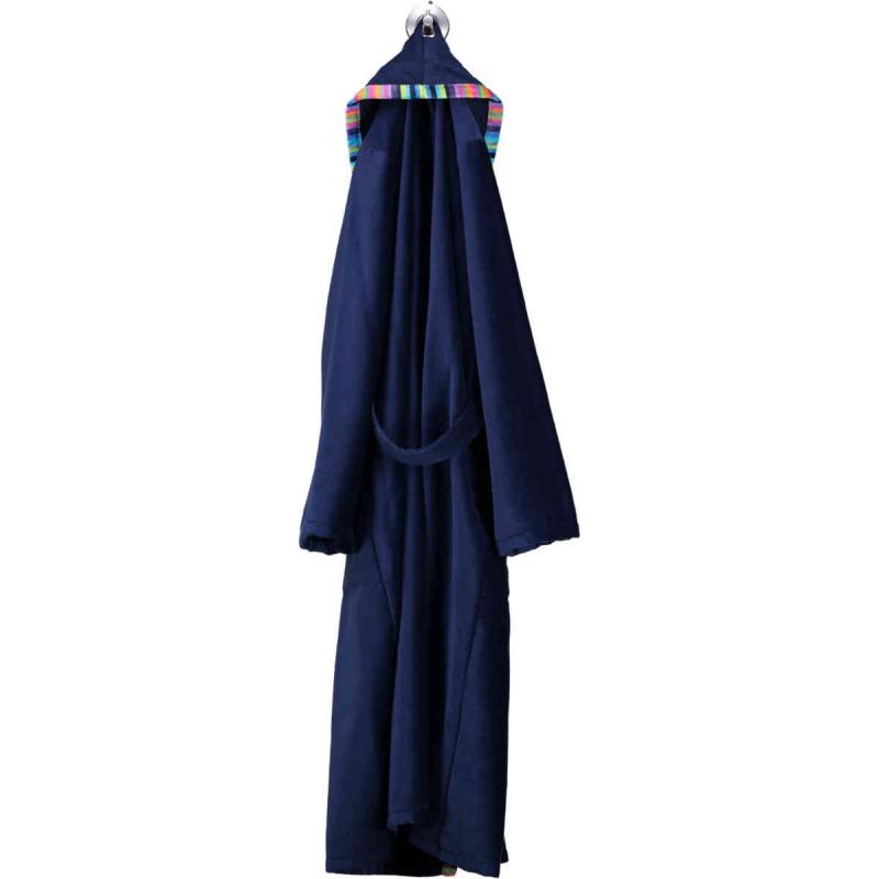 Cawö Girls Long Bathrobe Navy Blue Velour with shawl collar 2359