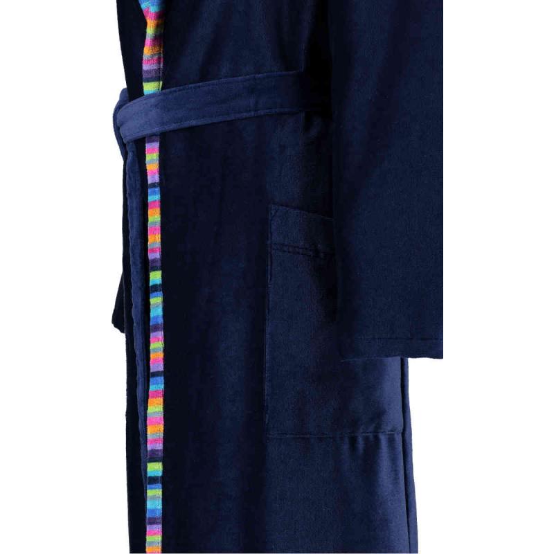 Cawö Girls Long Bathrobe Navy Blue Velour with shawl collar 2359