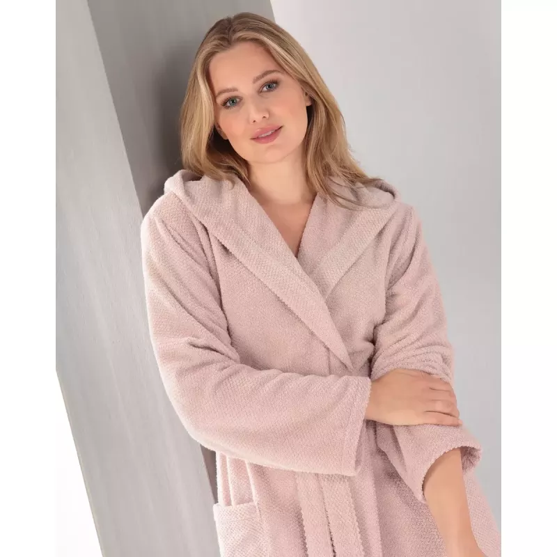 Cawö Women's Bathrobe with Hood Pure 5223-383 Puder