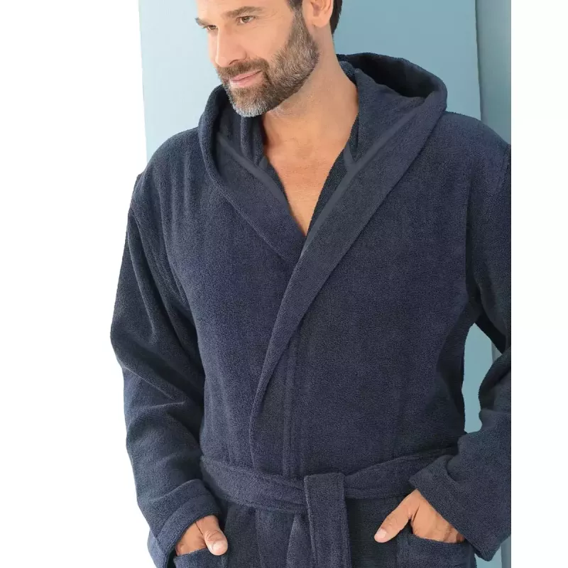 Cawö Men's Blue Robe with Hood 829-17