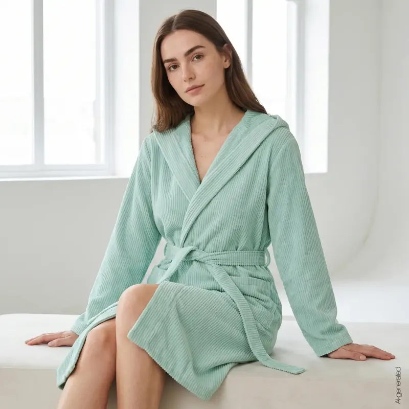 Cawö Cord 6140-414 Women's Hooded Bathrobe Mint