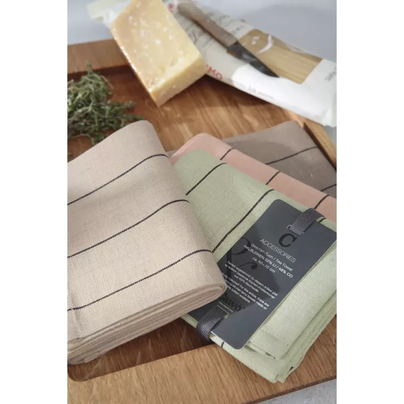 Cawö Cuisine Nature Striped Kitchen Towel - Tea Towel 2-Pack Linen Blend 50x70 cm – Muskat Brown