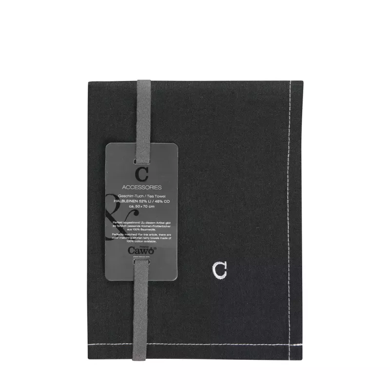 Cawö Cuisine Zoom Kitchen Towel - Tea Towel Linen Blend 50x70 cm – Black 2-pack