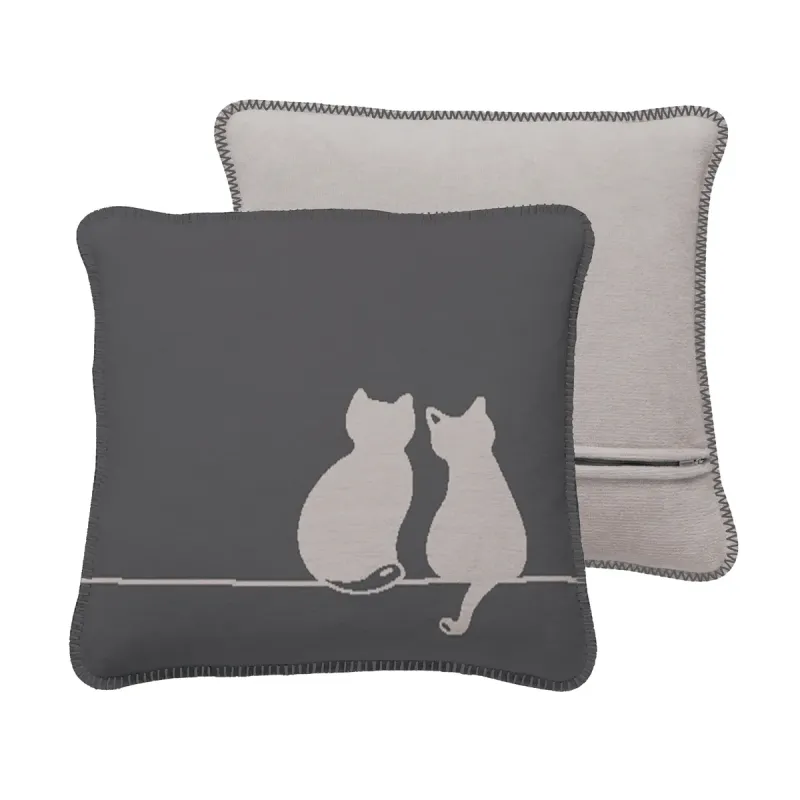 Cawö Cute Cats You & Me Cushion Cover 50x50 cm Basalt/Platinum