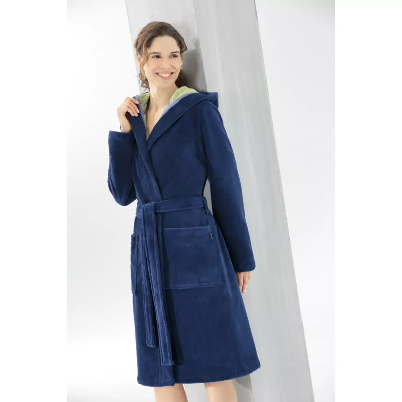 Women’s Reversible Hooded Bathrobe Blue-Green