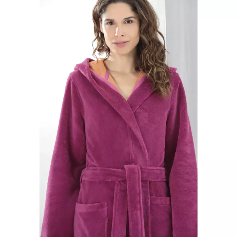 Women’s Reversible Hooded Bathrobe Pink-Orange