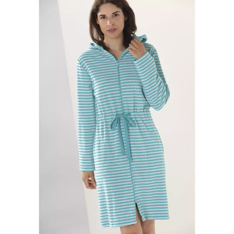 Women’s Lightweight Short Bathrobe Turquoise Pattern