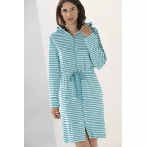 Dam Extra Lätt Kort Morgonrock Türkis Mönstrad