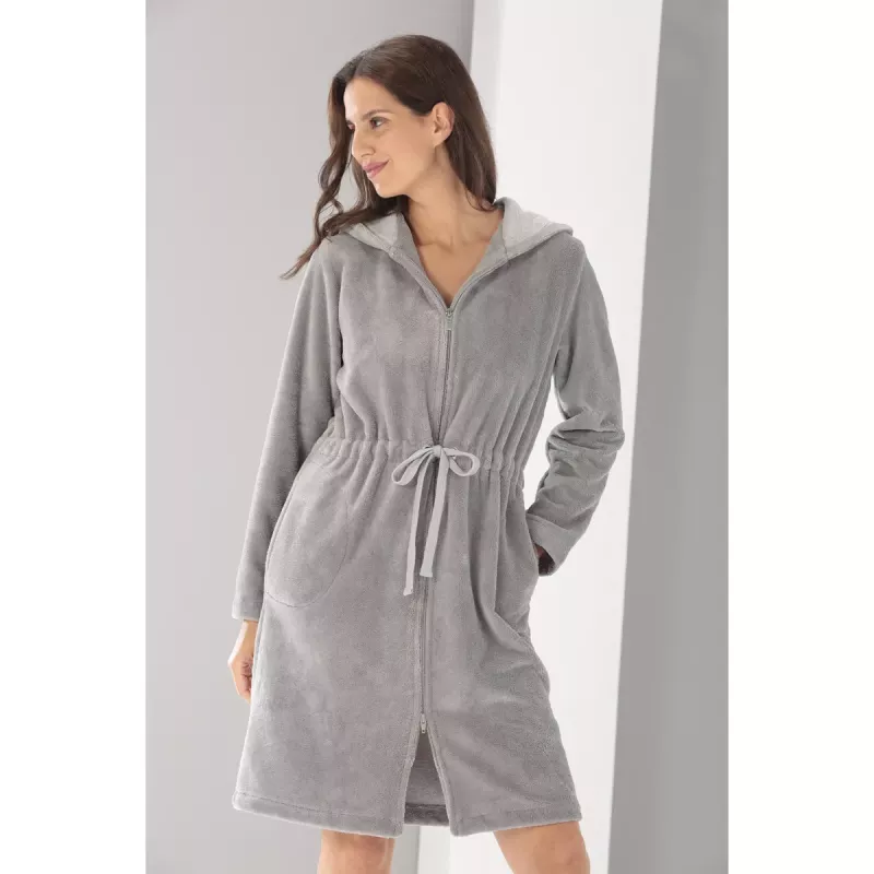 Women’s Short Hooded Bathrobe Graphite Grey