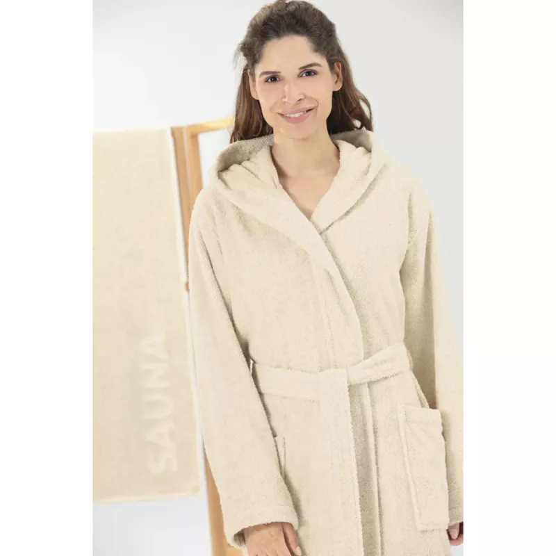 Dam Morgonrock med Huva Naturvit