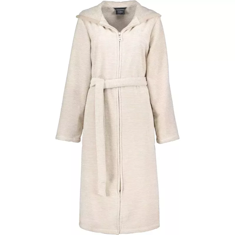 Cawö Women's Bathrobe with Zipper and Hood 6432-33 Natur