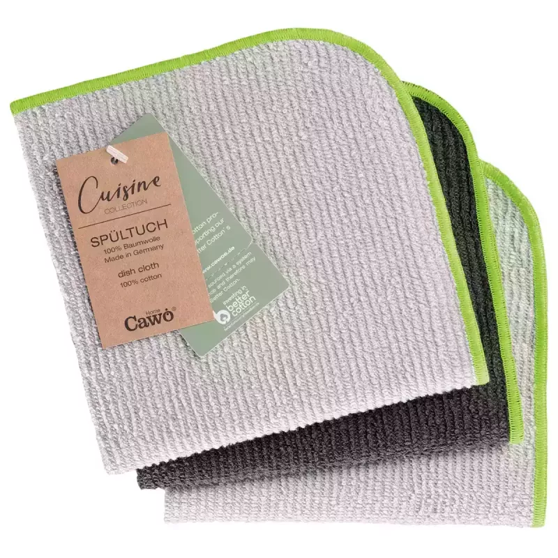Cawö Dish Cloths 3-Pack - Reusable Cotton Terry Dishcloth 30x30 cm - Neon Green
