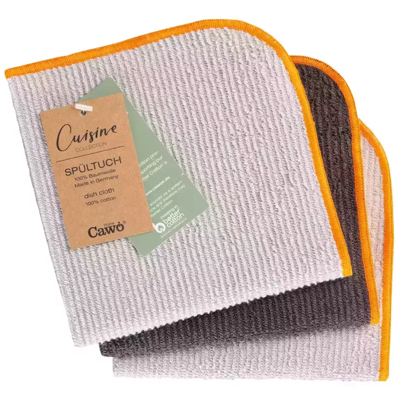 Cawö Dish Cloths 3-Pack - Reusable Cotton Terry Dishcloth 30x30 cm - Neon Orange