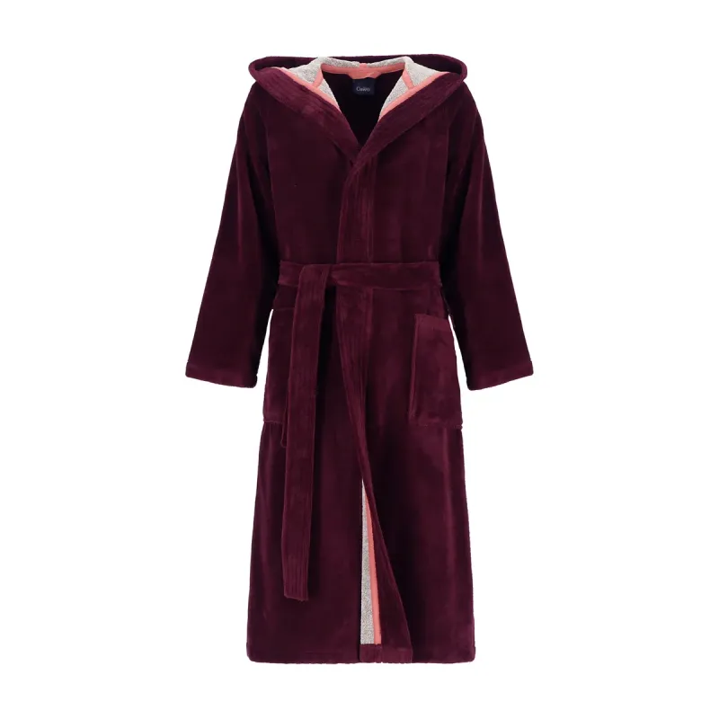 Cawö Doubleface 830-82 Women's Hooded Bathrobe Burgundy