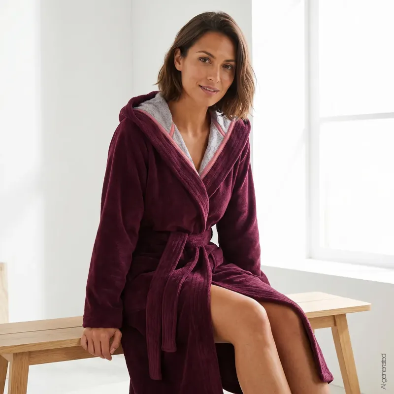 Cawö Doubleface 830-82 Women's Hooded Bathrobe Burgundy