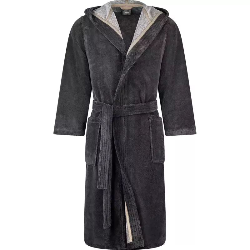 Herr Dubbelsidig Morgonrock med Huva Stengrå
