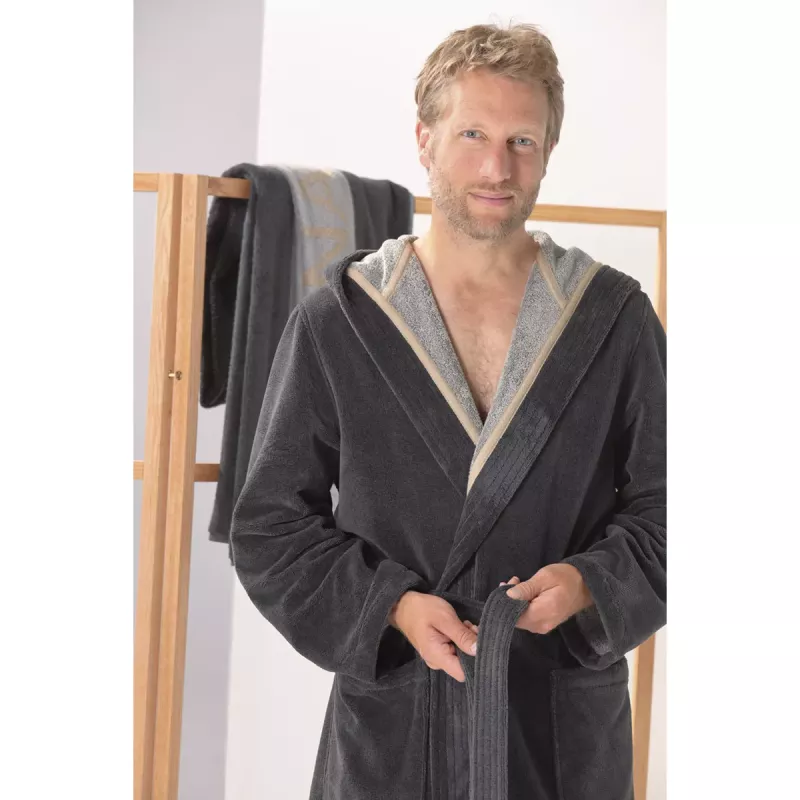 Herr Dubbelsidig Morgonrock med Huva Stengrå