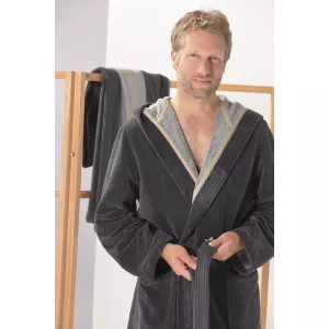 Herr Dubbelsidig Morgonrock med Huva Stengrå